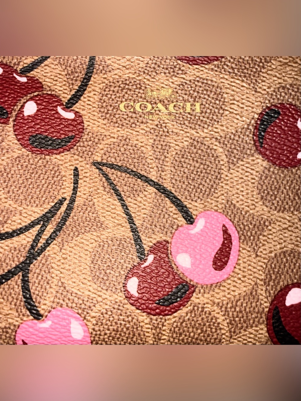 LIKE NEW! Coach Signature 🍒 Cherry Print Wristlet Purses Bag Designer Wallet - Picture 4 of 6